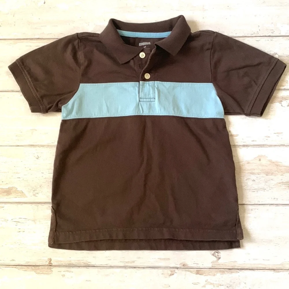 Gymboree 4T Boys Polo Shirt Brown Blue Stripes 100% Cotton Kids Top Size 4